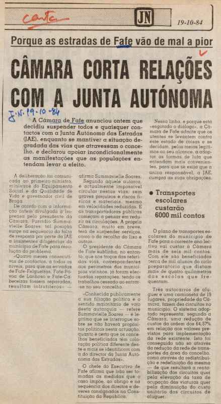 Jornal de Notícias -19/10/1984