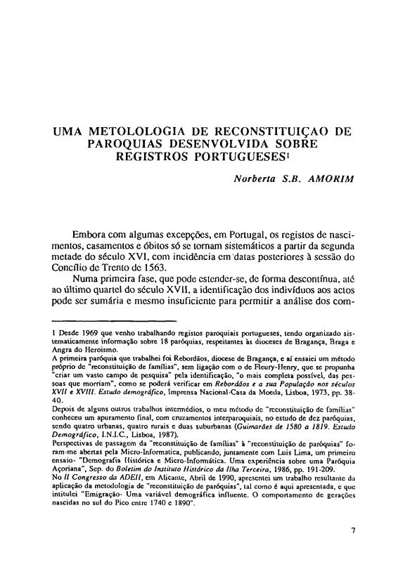 Uma metodologia de reconstituição de paróquias desenvolvida sobre registros portugueses