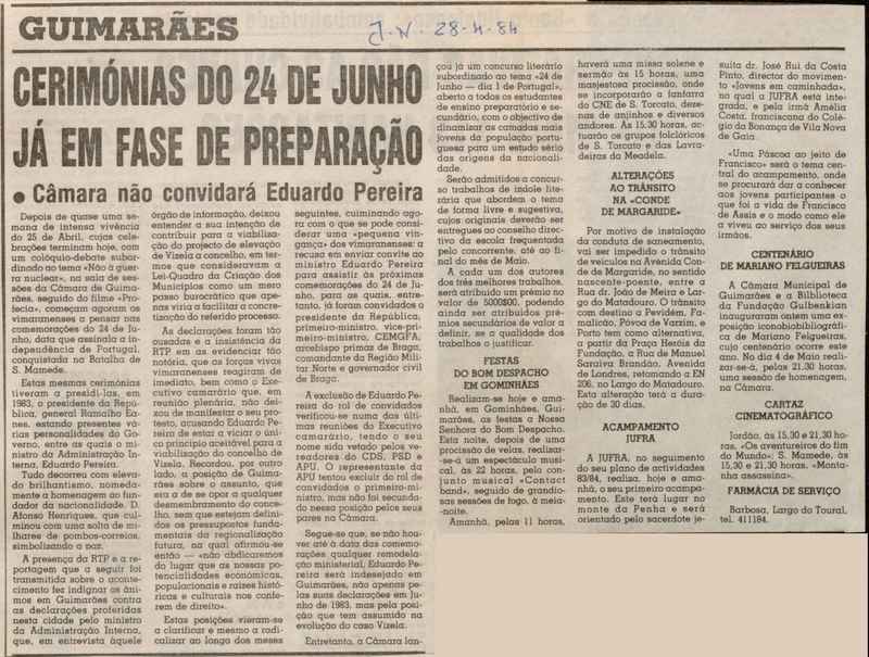 Jornal de Notícias -28/04/1984