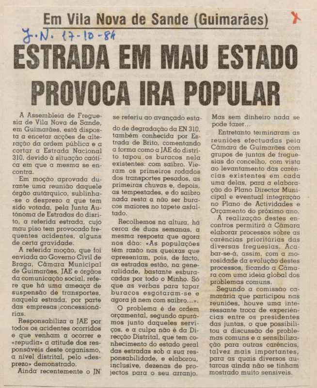 Jornal de Notícias -17/10/1984