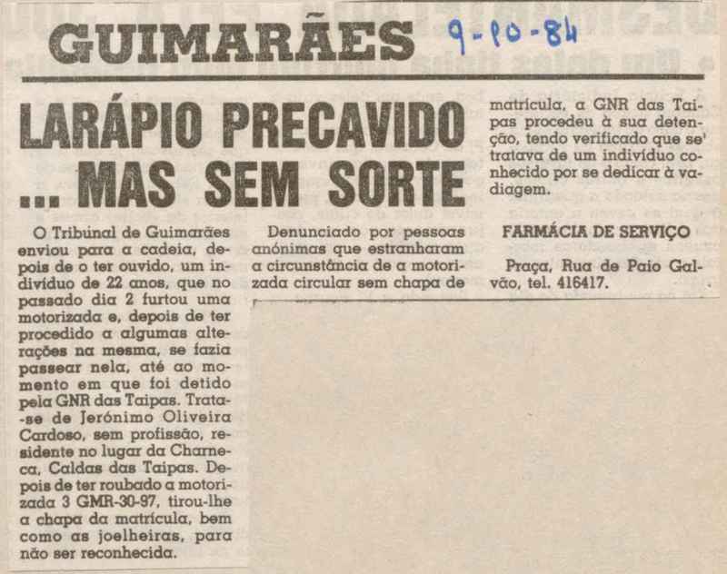 Jornal de Notícias -09/10/1984