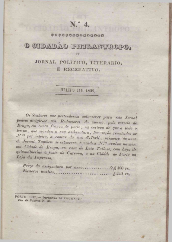 Cidadão Philantropo, ou Jornal Político, Literário e Recreativo (O)
