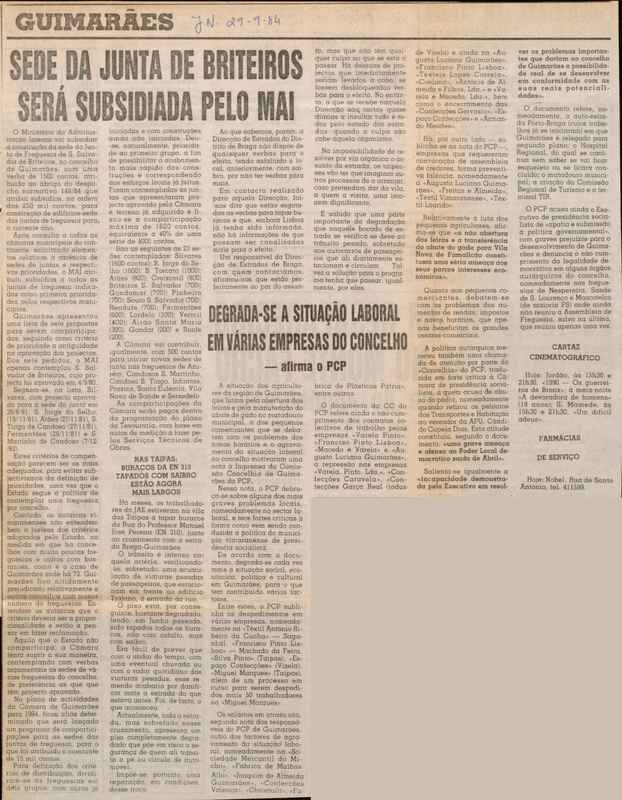 Jornal de Notícias -29/09/1984