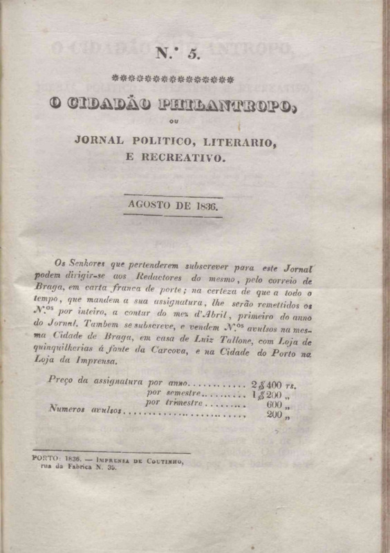 Cidadão Philantropo, ou Jornal Político, Literário e Recreativo  (O)