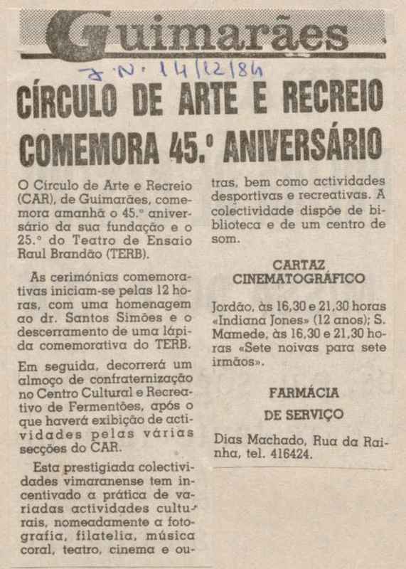 Jornal de Notícias -14/12/1984