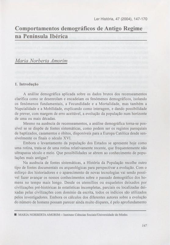 Comportamentos demográficos de Antigo Regime na Península Ibérica
