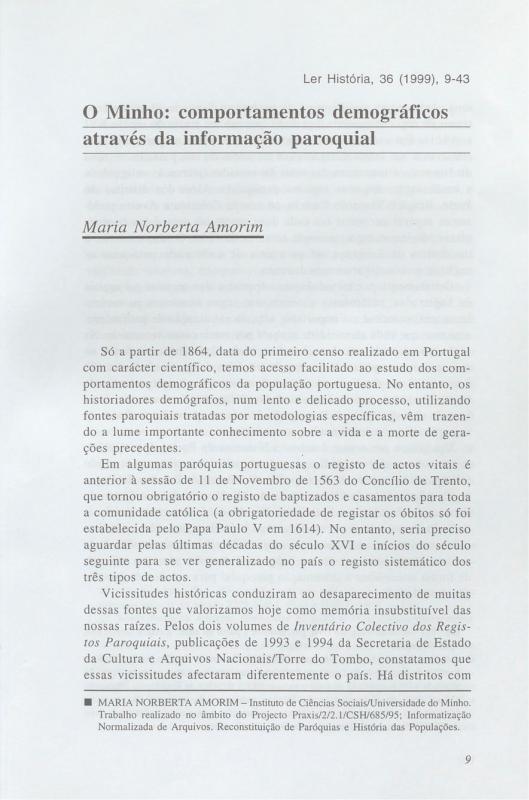 O Minho: Comportamentos demográficos através da informação paroquial