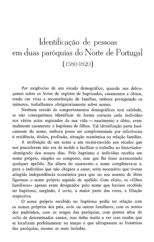 Identificação de pessoas em duas paróquias do Norte de Portugal (1580-1820)