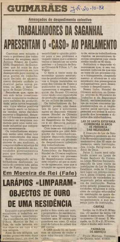Jornal de Notícias -20/10/1984