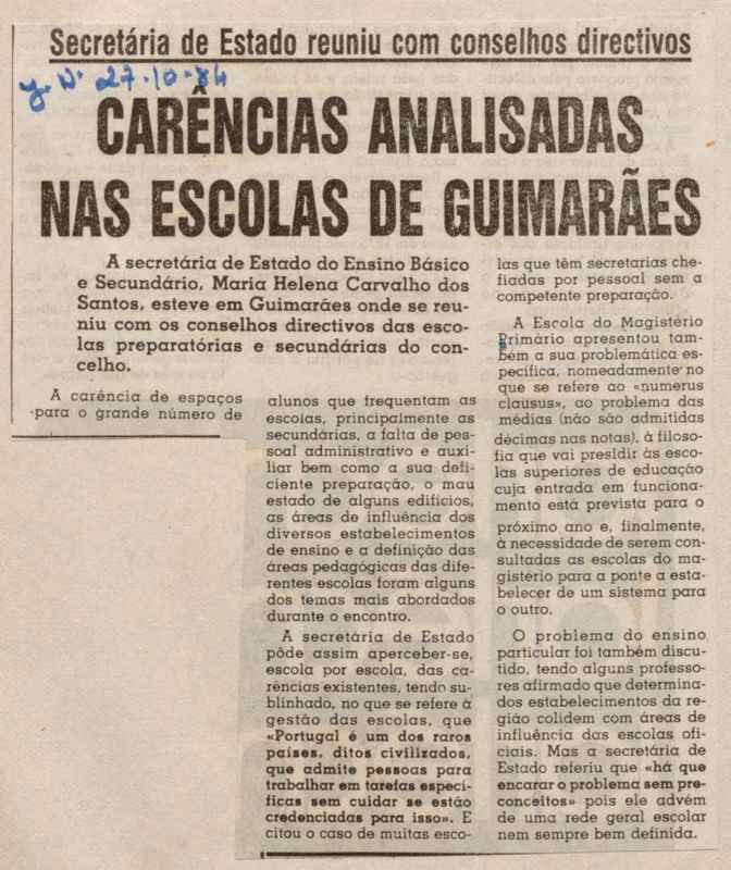 Jornal de Notícias -27/10/1984