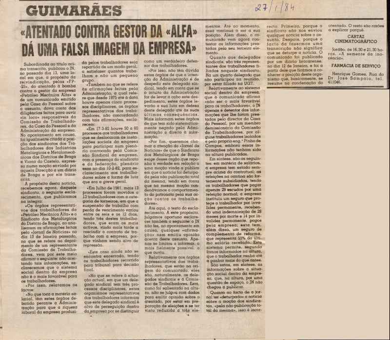 Jornal de Notícias -27/01/1984
