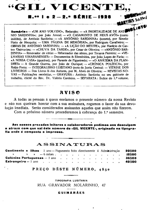 Gil Vicente. Revista mensal e literária