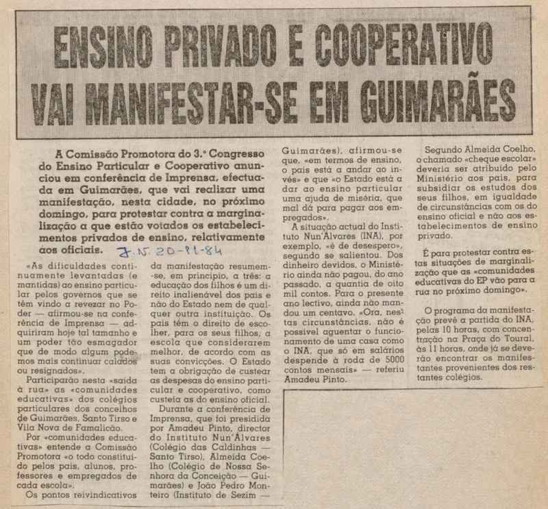 Jornal de Notícias -20/11/1984