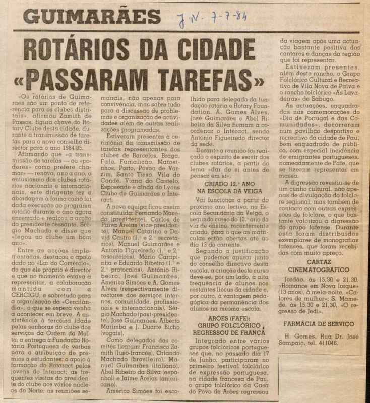 Jornal de Notícias -07/07/1984