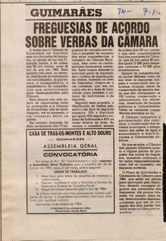 Jornal de Notícias -07/01/1984