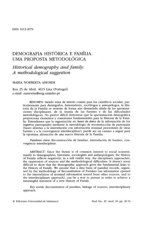 Demografia histórica e família. Uma proposta metodológica